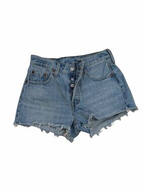 Levi's 501’s Light Blue Distressed Mid Rise Denim Jean Shorts Button Down